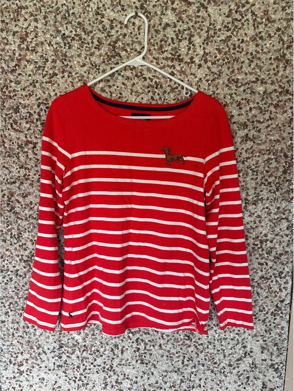 Joules Womens Harbour Top Dachshund Dog Red Stripe Sz US 8
